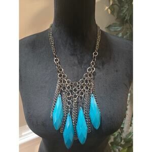 Women's Statement Necklace With Large Blue Gemstones Lobster Claw Clasp